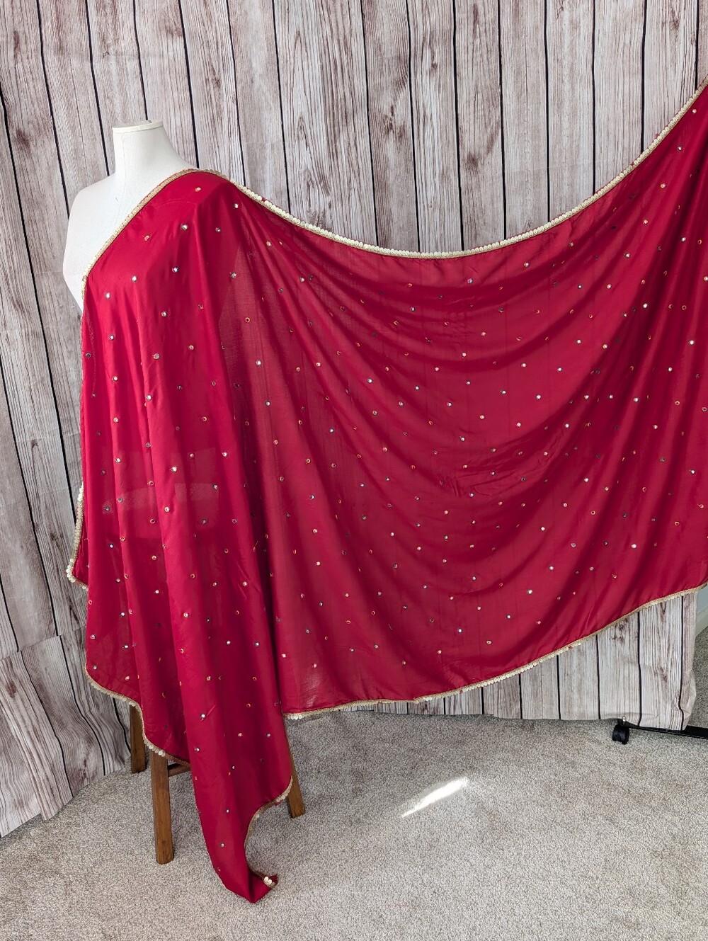 Red multicolor paper mirror work dupatta Scarf